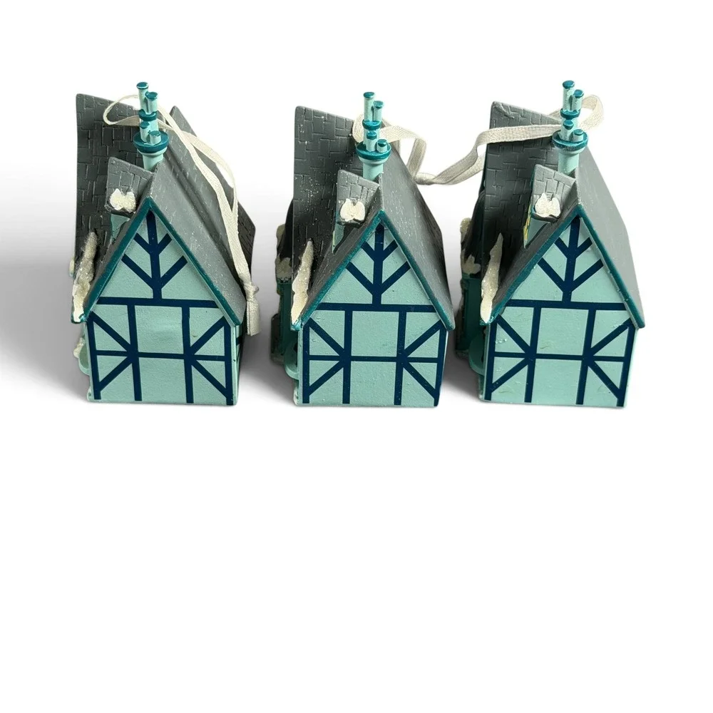 Set of 3 Winter Cottage Ornaments Christmas Holiday Village Decor
